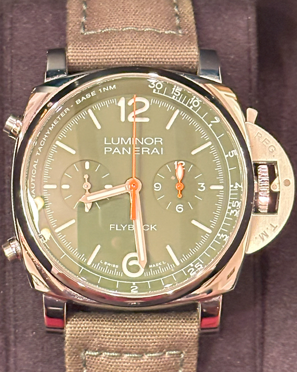 2022 Panerai Luminor Chrono Flyback Verde Militare 44MM Green Dial Textile Strap (PAM01296)