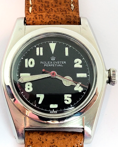 1945 (3.4 Serial) Rolex Oyster Perpetual "Bubble Back" 39MM Black Dial Aftermarket Leather Strap (2940)