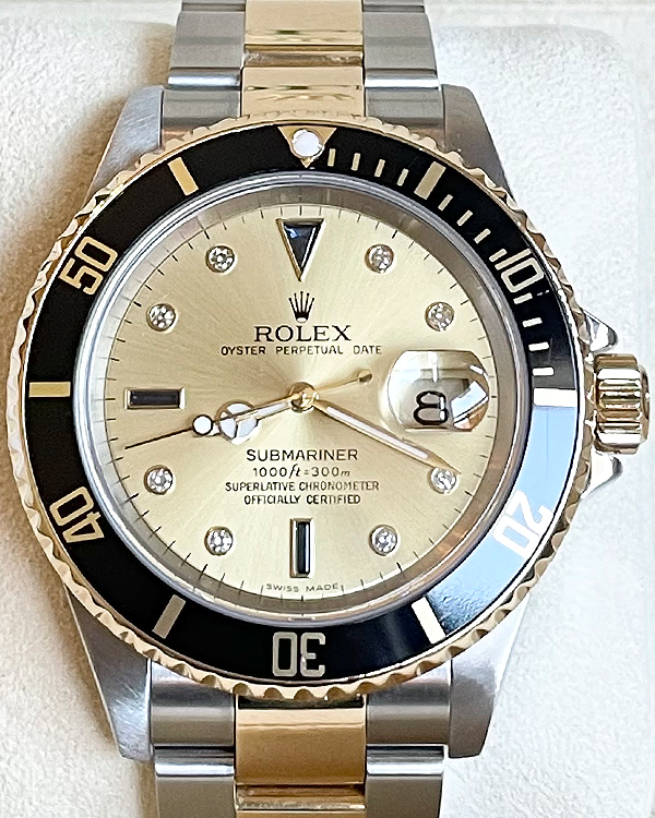 Rolex Submariner Date 40MM Champagne Serti Dial Two-Tone Bracelet (16613)