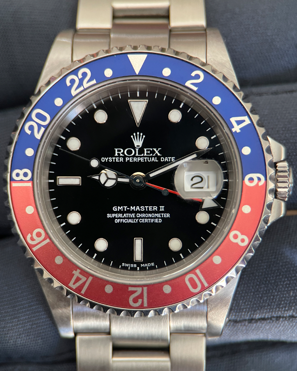 2002 Rolex GMT-Master II "Pepsi" 40MM Black Dial Steel Bracelet (16710)