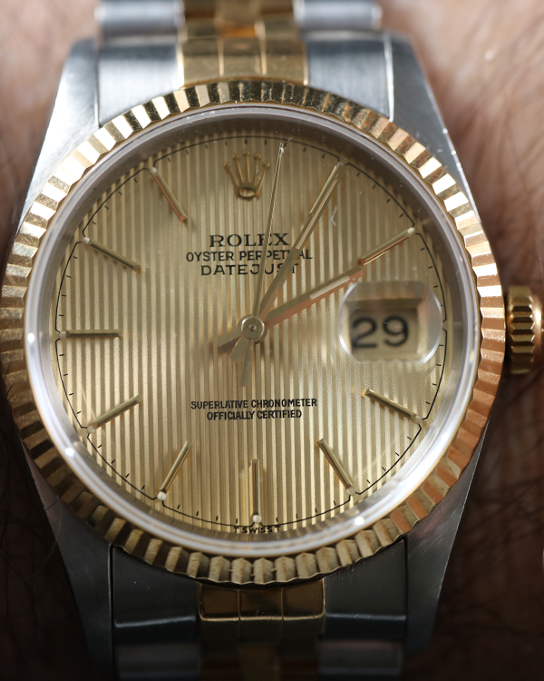 1996 (W Serial) Rolex Datejust Vintage 36MM Champagne "Tapestry" Dial Two-Tone Jubilee Bracelet (16233)