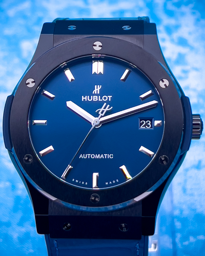 2021 Hublot Classic Fusion 45MM Blue Dial Rubber/Leather Strap (511.CM.7170.LR)