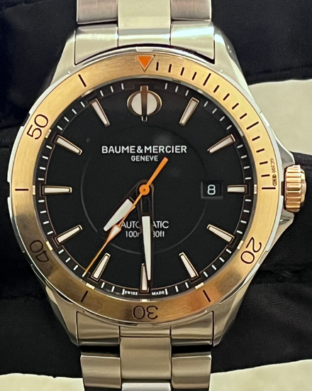 Baume & Mercier Clifton Rose Gold 42MM Black Dial Steel Bracelet (M0A10423)