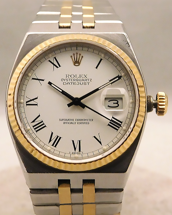 1986 (9.1 Mill Serial) Rolex Datejust Oysterquartz 36MM Quartz White Dial Two-Tone Bracelet (17013)