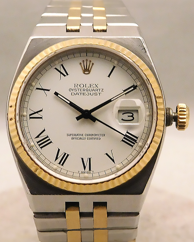 1986 (9.1 Mill Serial) Rolex Datejust Oysterquartz 36MM White Dial Two-Tone Bracelet (17013)