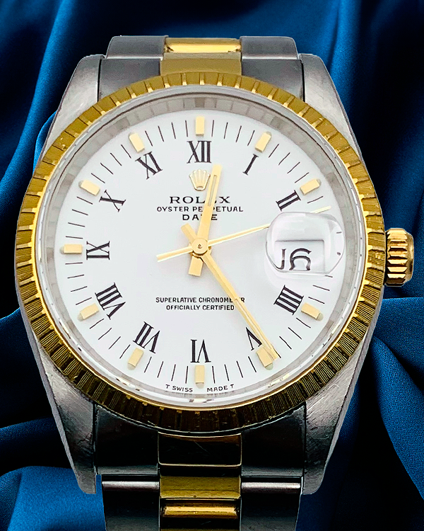 Rolex Oyster Perpetual Date 34MM White Dial Two-Tone Oyster Bracelet (15223)