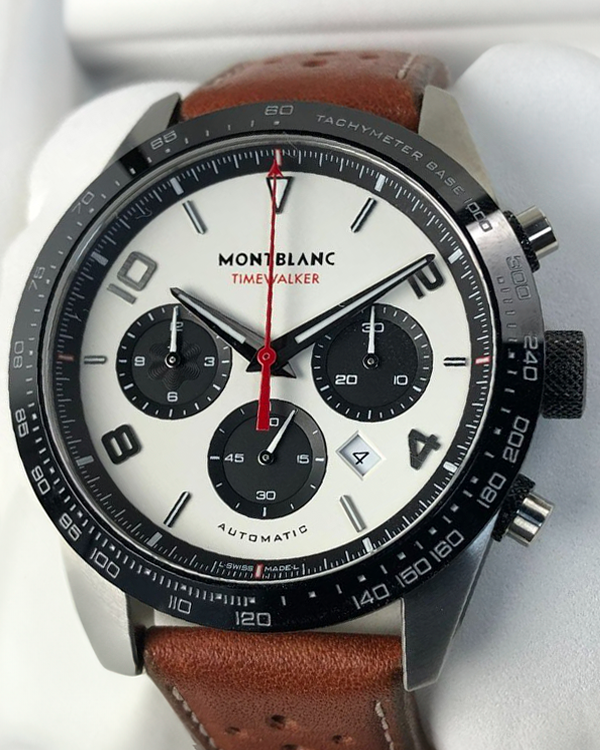 2022 Montblanc Timewalker Manufacture Chronograph 43MM White Dial Leather Strap (118488)