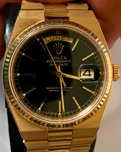 1980 Rolex Day-Date 36MM Quartz Black Dial President Bracelet (19018)