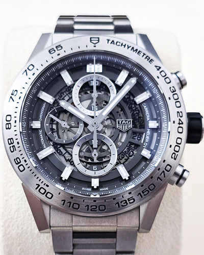 No Reserve - 2022 Tag Heuer Carrera 43MM Skeleton Dial Titanium Bracelet (CAR2A8A.BF0707)