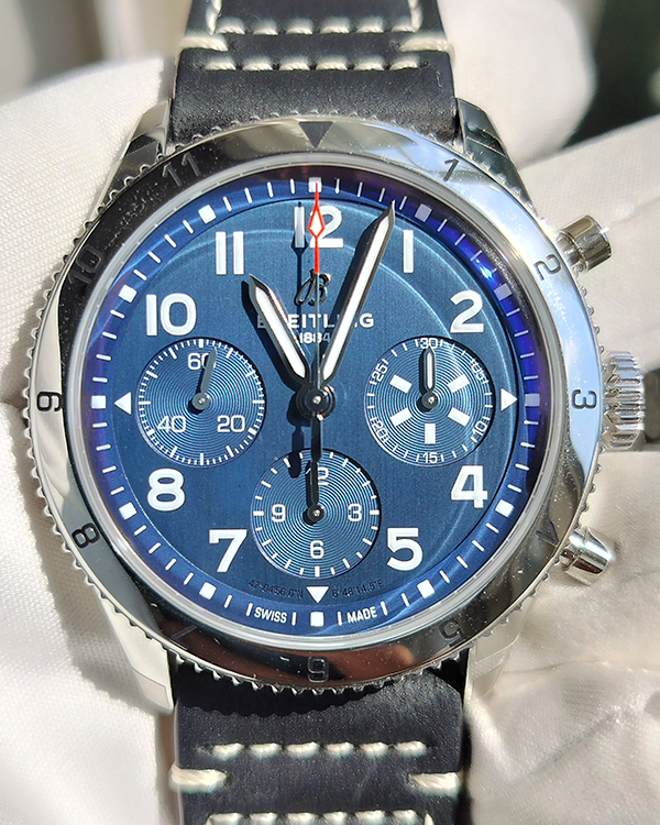 2024 Breitling Classic Avi Chronograph 42MM Blue Dial Leather Strap (A233801A1C1X1)