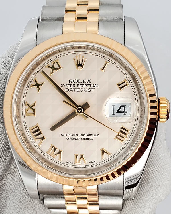 Rolex Datejust 36MM Cream Pyramid  Dial Two-Toned Jubilee Bracelet (116233)