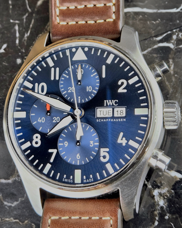 IWC Schaffhausen Pilot Chronograph "Le Petit Prince" 43MM Blue Dial Leather Strap  (IW377714)