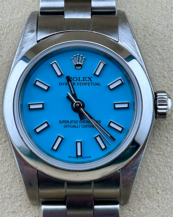 Rolex Oyster Perpetual 24MM Aftermarket Tiffany Blue Dial Steel Bracelet (76080)