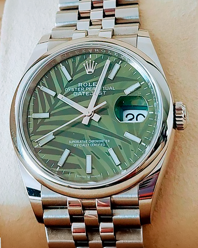 2022 Rolex Datejust 36MM Green "Palm Motif" Dial Jubilee Bracelet (126200)