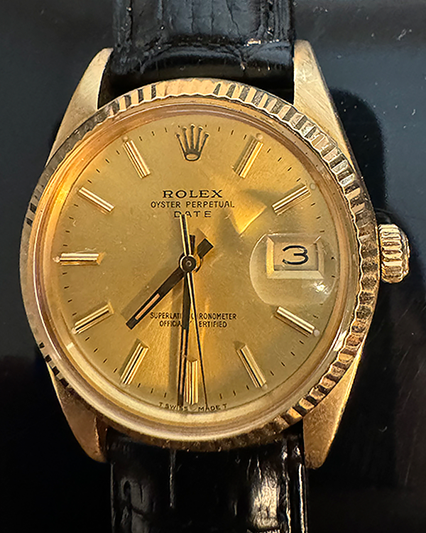 1985 (8.8 Mill. Serial) Rolex Oyster Perpetual Date 34MM Champagne Dial Leather Strap (15038)