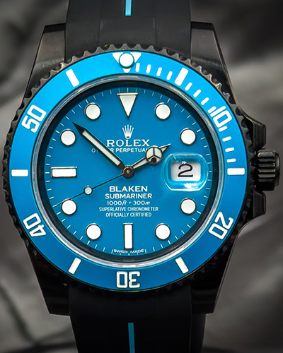 2019 Rolex Submariner Date "Blaken Submariner Blue" 40MM Aftermarket Blue Dial Aftermarket Rubber Strap (116610LN)