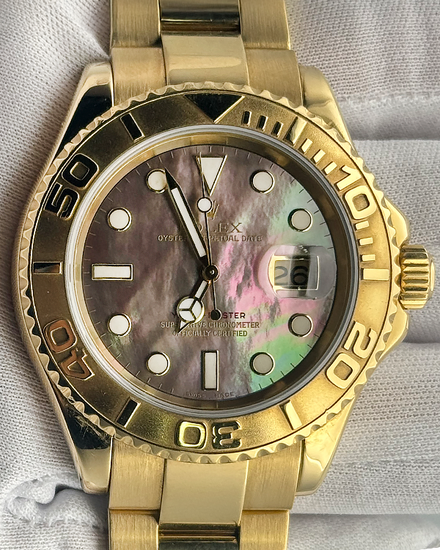 2002 (Y Serial) Rolex Yacht-Master 40MM Mother Of Pearl Dial Yellow Gold Oyster Bracelet (16628)