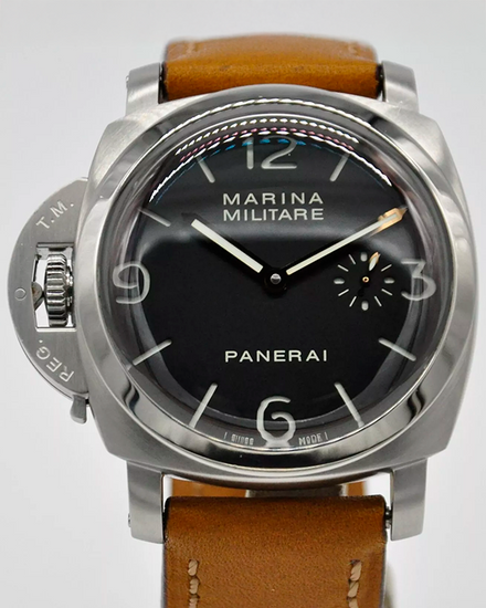 2006 Panerai Luminor 1950 Marina Militare "Left-Handed" 47MM Black "Sandwich" Dial Leather Strap (PAM00217)