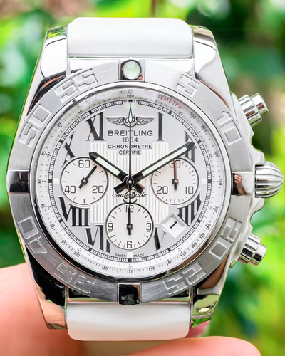 Breitling Chronomat 44MM Silver Dial Rubber Strap (AB011011/G676)