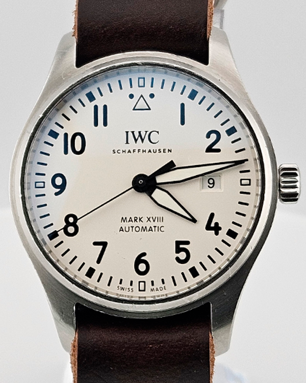 IWC Schaffhausen Pilot Mark XVIII 40MM Silver Dial Aftermarket Leather Strap (IW327002)