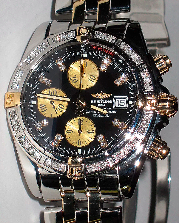 Breitling Chronomat Evolution 44MM Aftermarket Black Dial Two-Tone Bracelet (B13356)