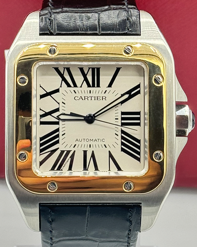 Cartier Santos 100 De Cartier 38x51MM White Dial Leather Strap (2656)