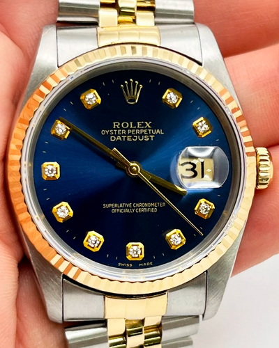 1989 (L Serial) Rolex Datejust 36MM Blue Dial Two-Tone Jubilee Bracelet (16233)