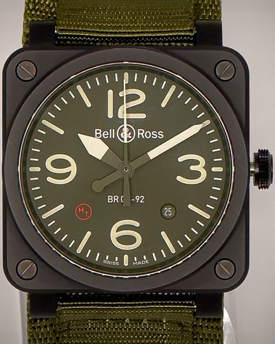 No Reserve - 2016 Bell & Ross BR 03 42MM Green Dial Textile Strap (BR 0392-MIL-CE)