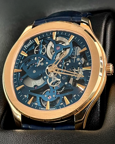 2022 Piaget Polo Skeleton Ultra-Thin 42MM Blue Skeleton Dial Leather Strap (G0A46009)