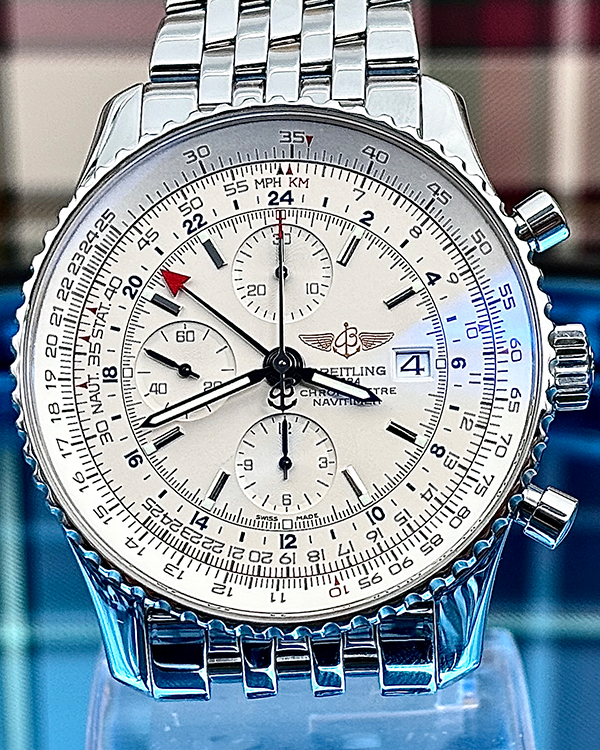 Breitling Navitimer Chronograph GMT 46MM White Dial Steel Bracelet (A24322121G1A1)