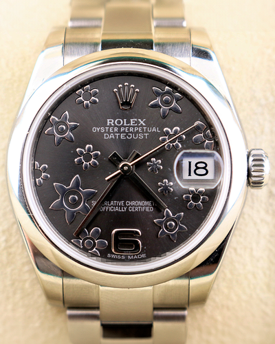 2011 (G Serial) Rolex Datejust 31MM Rhodium Floral Dial Oyster Bracelet (178240)