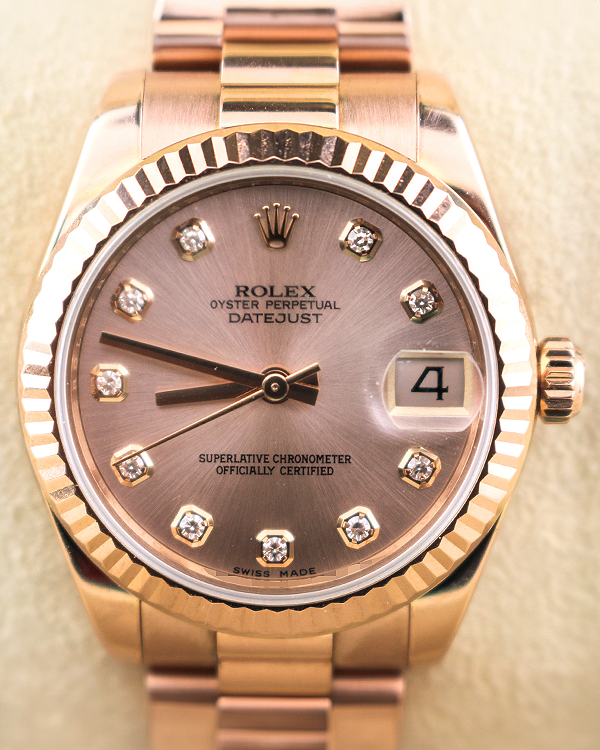 2018 Rolex Datejust 31MM Rose Dial Everose Gold President Bracelet (178275)