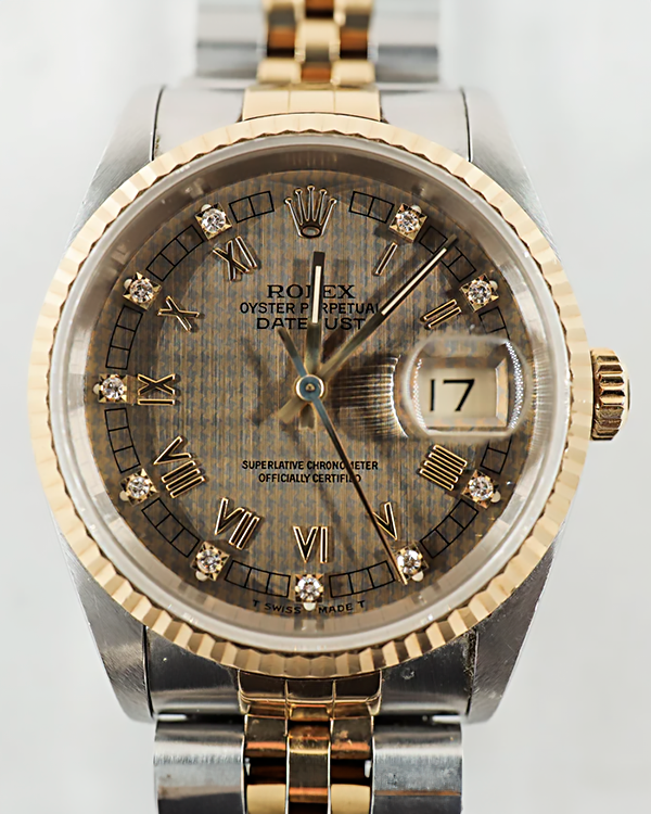 1990 (E Serial) Rolex Datejust 36MM Vintage Champagne Houndstooth Dial Two-Tone Jubilee Bracelet (16233)