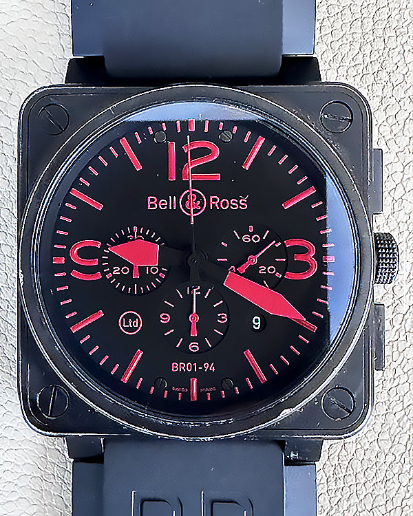 Bell & Ross BR 01-94 Red Chronograph Aviation L.E. 46MM Black Dial Rubber Strap (BR01-94-S)