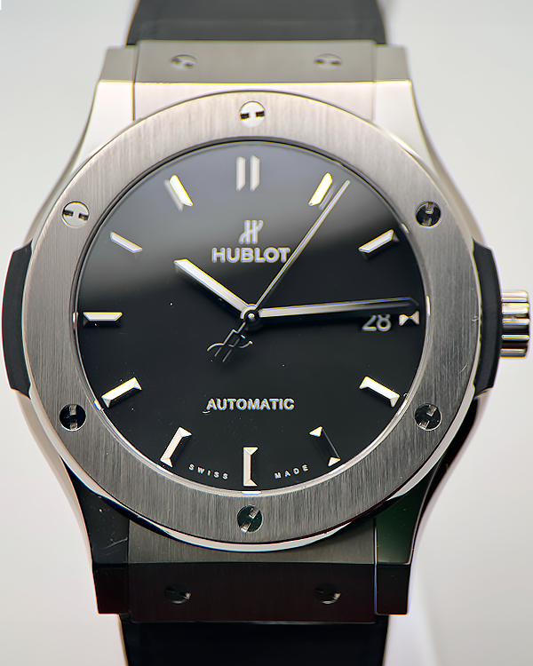 Hublot Classic Fusion 45MM Black Dial Leather/Rubber Strap (511.NX.1171.LR)