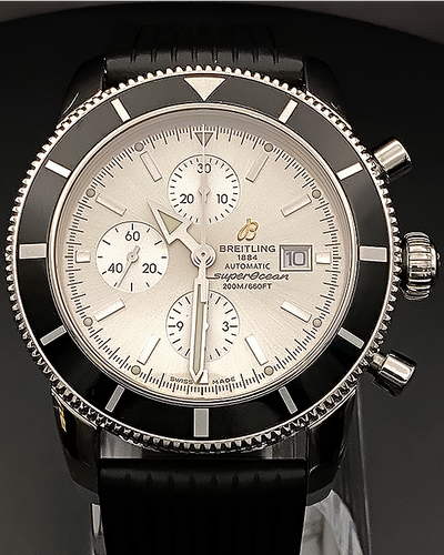 Breitling Superocean Heritage Chronograph 46MM Silver Dial Aftermarket Rubber Strap (A13320)