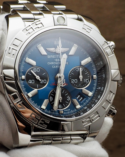 2011 Breitling Chronomat 44MM Blue Dial Steel Bracelet (AB0110)