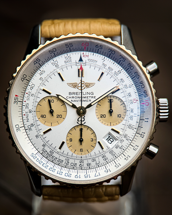 Breitling Navitimer 42MM White Dial Aftermarket Leather Strap (D23322)