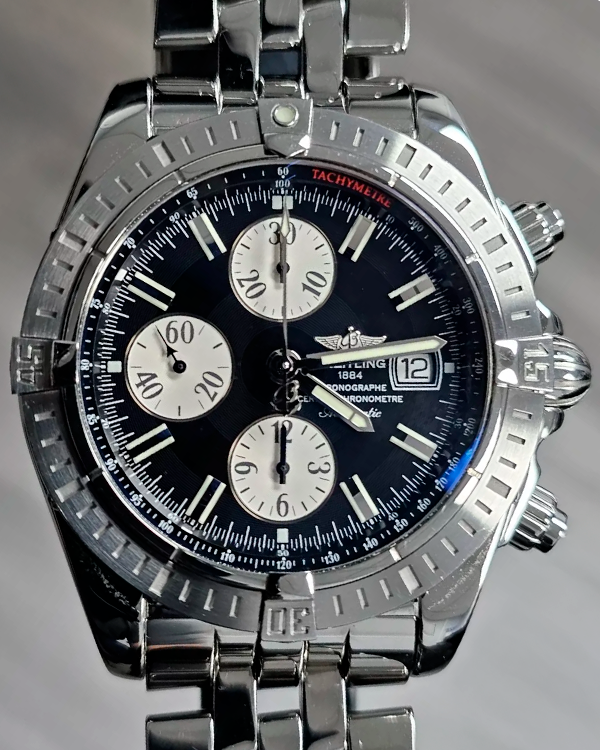 Breitling Chronomat Evolution 44MM Black Dial Steel Bracelet (A13356)