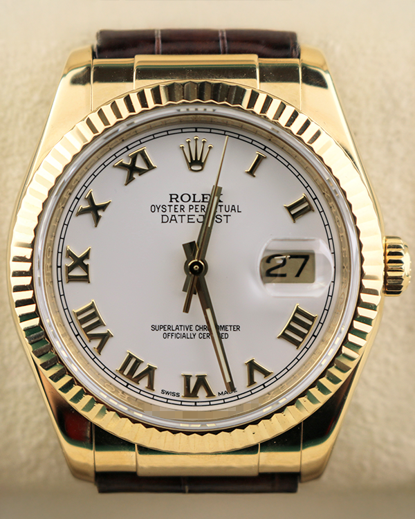 2004 (F Serial) Rolex Datejust 36MM White Dial Leather Strap (116138)