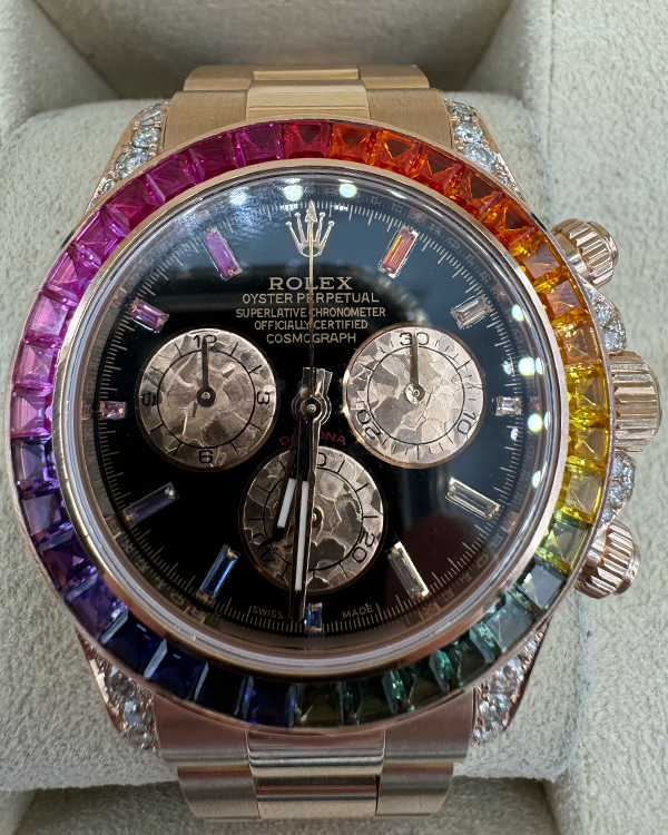 2016 Rolex Cosmograph Daytona "Rainbow" 40MM Aftermarket Black Dial Everose Gold Oyster Bracelet (116505)