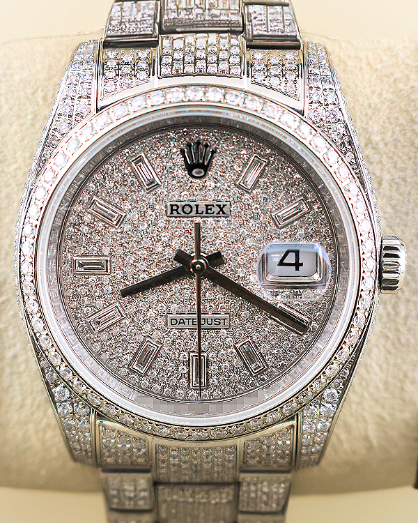 2008 (M Serial) Rolex Datejust 36MM Aftermarket Pave Diamond Dial Aftermarket Diamond Oyster Bracelet (116200)