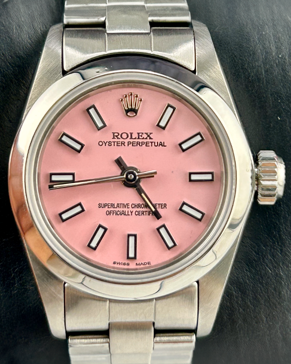 1985 Rolex Oyster Perpetual 24MM Aftermarket Pink Dial Oyster Bracelet (67180)