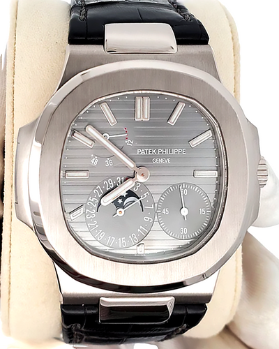 2010 Patek Philippe Nautilus Moonphase 40MM Grey Dial Leather Strap (5712G-001)