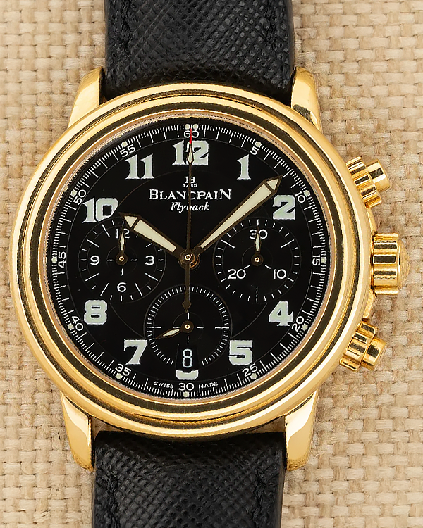 Blancpain Leman Fly-Back 38MM Black Dial Aftermarket Leather Strap (2185F-1430-63)