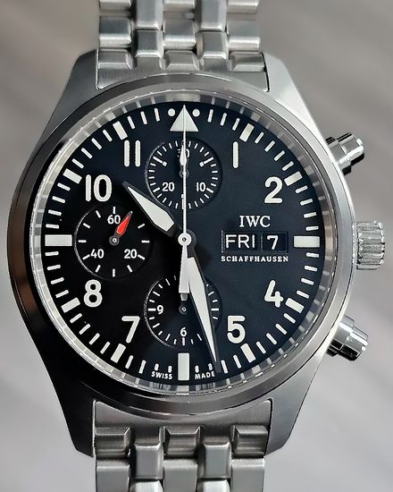2006 IWC Schaffhausen Pilot Chronograph 42MM Black Dial Steel Bracelet (IW371704)