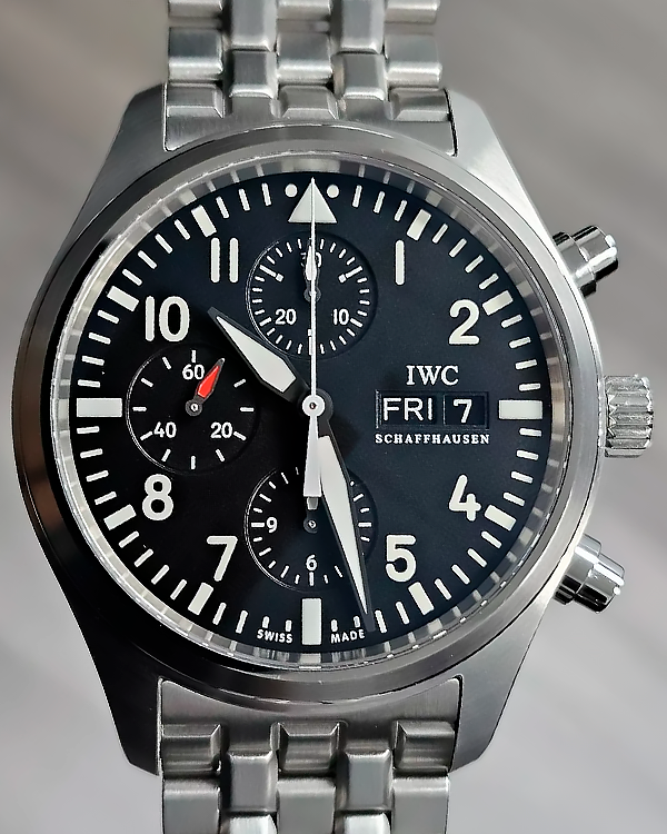 2006 IWC Schaffhausen Pilot Chronograph 42MM Black Dial Steel Bracelet (IW371704)