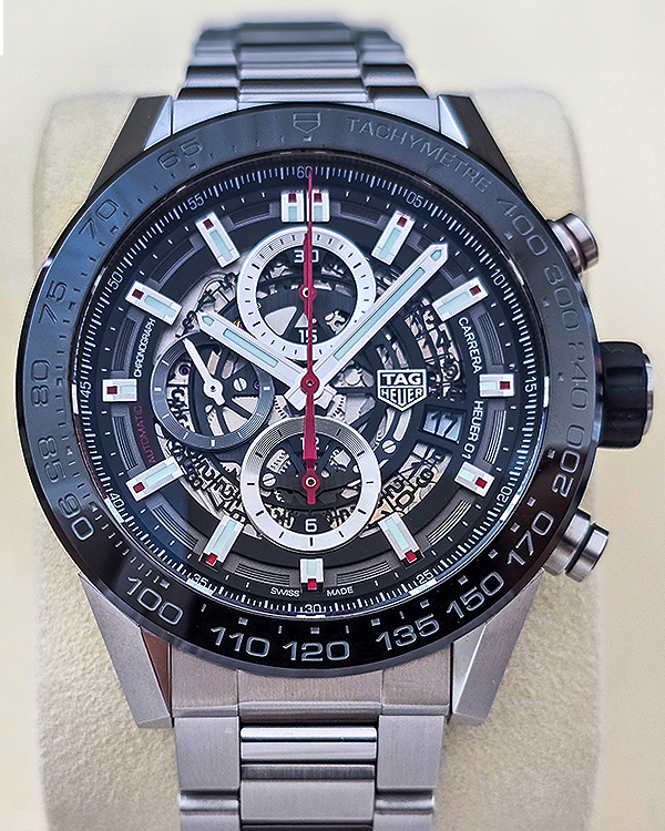 No Reserve - 2022 Tag Heuer Carrera 43MM Skeleton Dial Steel Bracelet (CAR2A1W.BA0703)