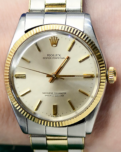 Rolex Oyster Perpetual 34MM Silver Dial Two-Tone Oyster Yellow Gold Bracelet (1005)