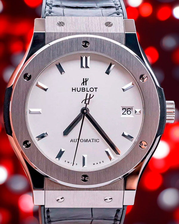 Hublot Classic Fusion 45MM Silver Dial Leather Strap (511.NX.2611.LR)